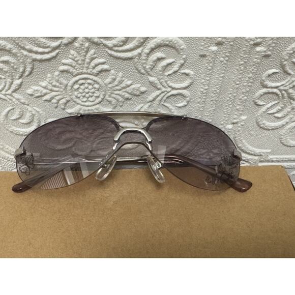 Aviator Style Sunglasses Purple Tinted Lenses W/ Butterflies Silver Tone Frames